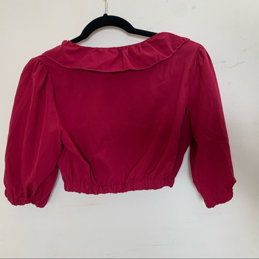 Flowy Raspberry Crop Blouse Top - Picture 3 of 3